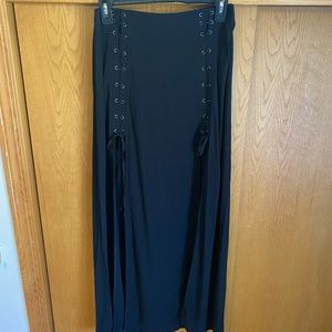 Lush double slit lace up maxi black skirt size M